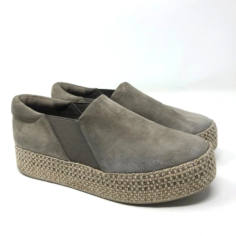 Vince Wilden Platform Flats Shoes Espadrille Womens 5.5 Gray Suede Slip On